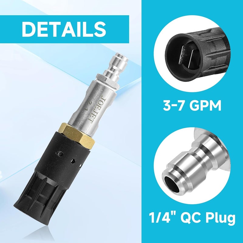 JOEJET Adjustable Downstream Soft Wash Nozzle, Twist Nozzle Range 0 to 60 Degree, 1/4 Inch Quick Connect, 3-7 GPM - Image 2
